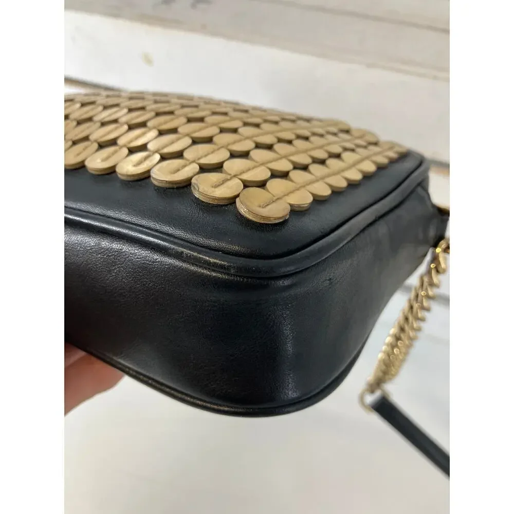 MICHAEL KORS SMALL BLACK, GOLD LEATHER CROSSBODY BAG (ASIS)